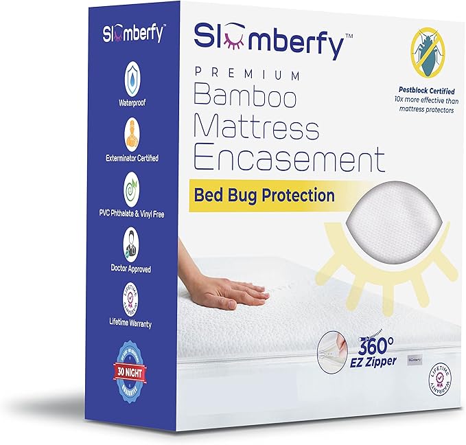 Full Size Waterproof Bamboo Mattress Encasement by Slumberfy - Premium Skin-Safe Mattress Protector with 360° EZ Zipper, Lab-Tested Bed Bug, Zippered Encasement (54x75 in)