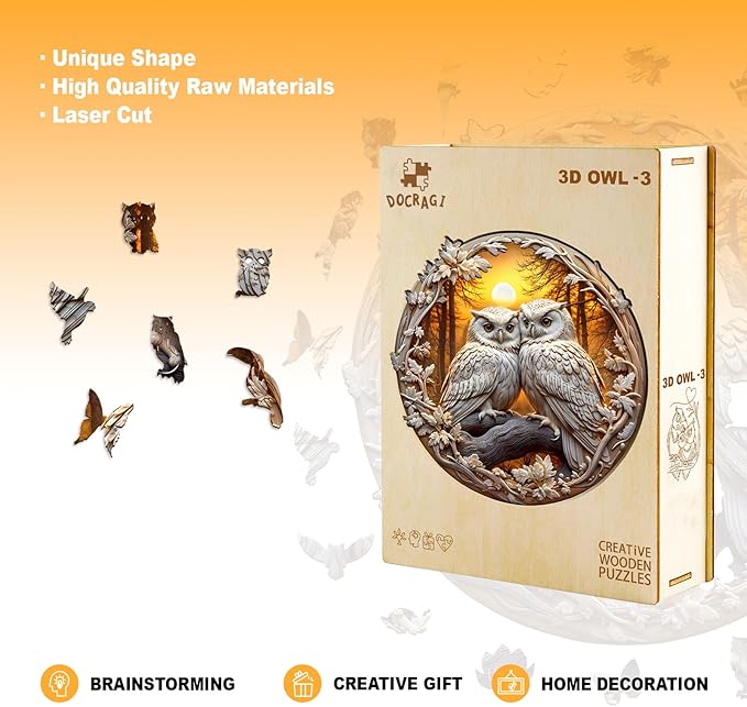 Wooden Puzzles for Adults - Couple Owl Wooden Jigsaw Puzzle - Unique Animal Shaped Wood Puzzles Adult - Creative Birthday Gift Family Game 300pcs