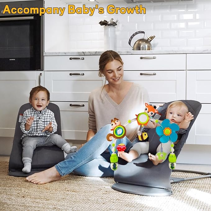 Baby Stroller Arch Mobile, Adjustable Musical Cirb Mobile Toys with Universal Clamps, Versatile Activity Toy Bar for Baby Bouncer Infant Car Seat Toy Stroller Toys Mobile for Bassinet Crib - Orange