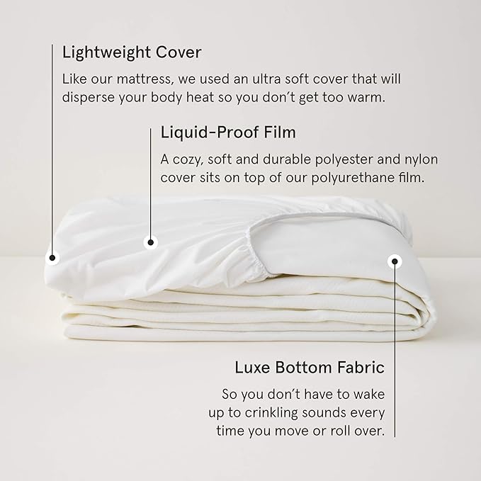 Tuft & Needle Full Mattress Protector - Waterproof, Liquid-Proof, Sleeps Quiet, Fitted Sheet Style, Soft and Comfortable, White