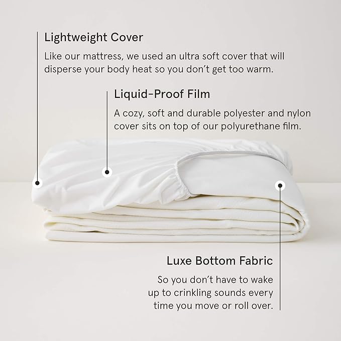 Tuft & Needle Twin Mattress Protector - Waterproof, Liquid-Proof, Sleeps Quiet, Fitted Sheet Style, Soft and Comfortable White