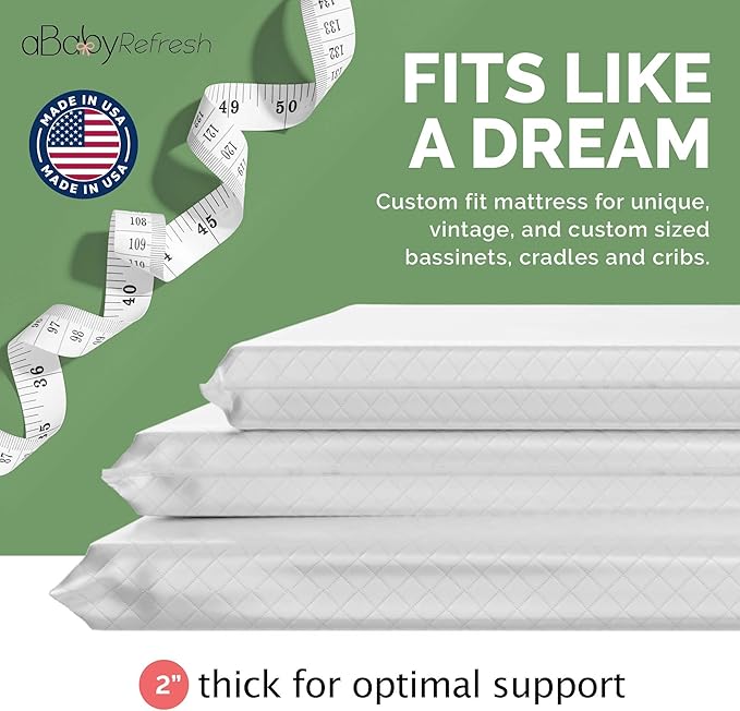Cradle Baby Mattress and Bassinet Mattress 16x32 – 2-Inch Firm Foam Baby Bed with Waterproof Vinyl Cover – Non-Toxic Hypoallergenic Cushion Pad Replacement for Infant Bed (Multiple Standard Sizes)