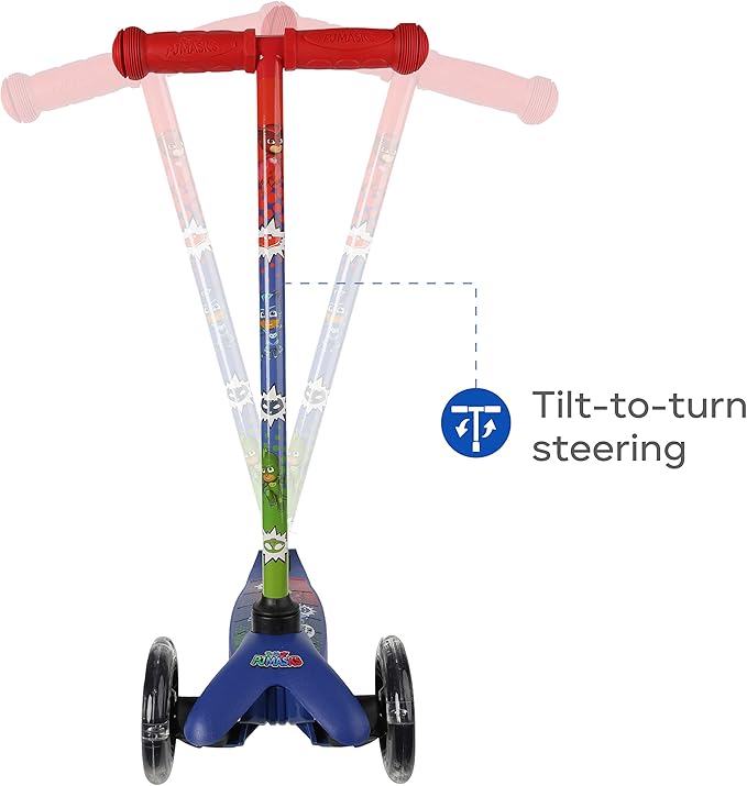 PJ Mask Self Balancing Kick Scooter with Light Up Wheels, Extra Wide Deck, 3 Wheel Platform, Foot Activated Brake, 75 lbs Limit, Kids & Toddlers Girls or Boys, for Ages 3 and Up