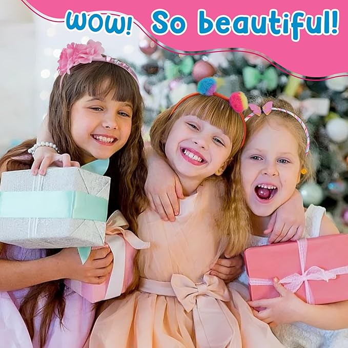 Headband Making Kit for Girls, DIY Hair Accessories Craft Set Make 12+ Fashion Headbands for Kids 5-12, Art Supplies with Ribbons & Charms, 5 Year Old Girl Birthday Gift Ideas, Girls Fashion Gift