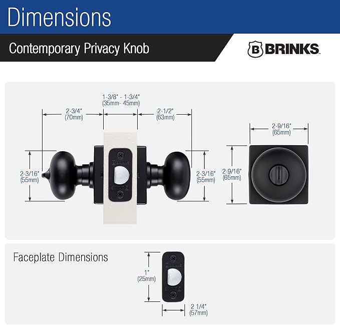 BRINKS – Contemporary Privacy Locking Interior Ball Door Knob, Matte Black - Designed for Sleek and Modern Homes and Blends Seamlessly with Interior Décor (E2436-122) (8 Pack)