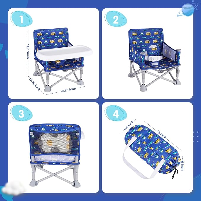 Portable Baby Booster Seat with Tray, Toddler Booster seat for Dining, Camping, Travel, Baby Beach Chair 6 Months to 3 Years Old Indoor Outdoor Use CH2406