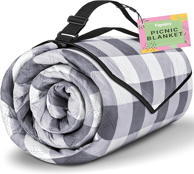 TigeJoy Extra Large Picnic Blanket Waterproof Foldable 80''x118'', Outdoor Picnic Mat Beach Blanket Sandproof for Park, Grass, Travel, Hiking, Camping Essentials, Gingham Picnic Blanket