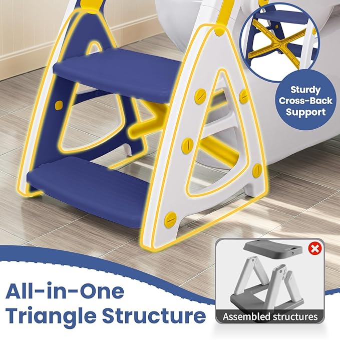 Primlect Potty Training Seat, 2-in-1 Toddler Toilet Seat with Step Stool, Ultra-Stable Potty Chair Attachment, Adjustable Seat and Step Ladder, Non-Slip Design, Splash Guard for Boys and Girls(Blue)