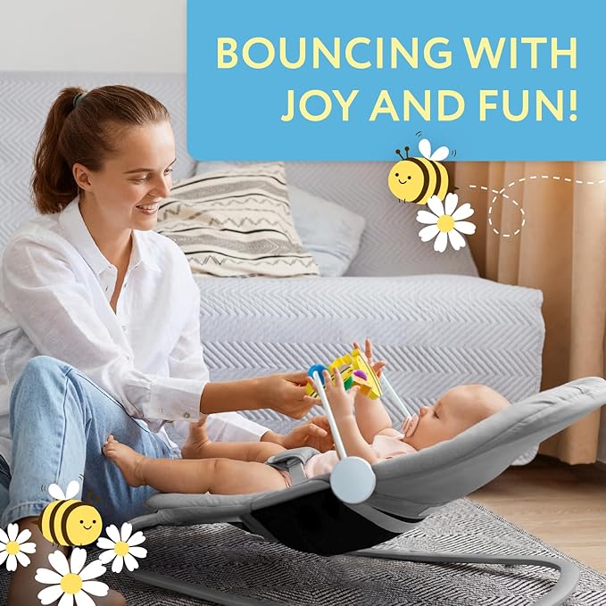 IMPRESA Wooden Baby Arch Toy Attachment Compatible with Baby Bjorn Bouncer - Medium Honey Bee - Bouncer Attachment Bar with Spinning Bee Toys - Stimulates Motor Skills & Hand-Eye Coordination