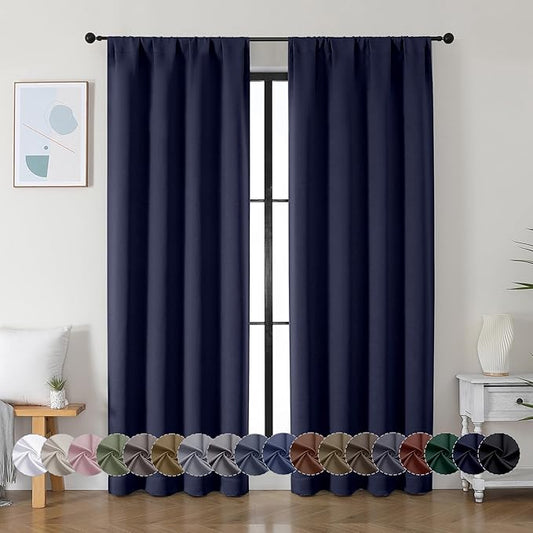 Simplebrand Ava Navy Blue Blackout Curtains for Bedroom - 72 Inch Length x 40 Inch Width, Privacy Insulated Thermal Rod Pocket Panels