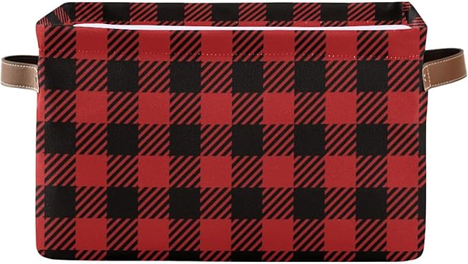 Red and Black Buffalo Plaid Storage Basket Cube Storage Bins Organizer Bag Collapsible Closet Shelf Baskets with handle for Baby Cloth Pet Toy Book 14.2×10.2×8.3 IN