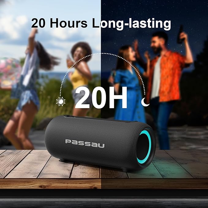 Passau Portable Bluetooth Speakers Loud 40W Peak Stereo Sound, Passive Radiators-Deep Bass, All Day Playtime, Adjustable Strap, BT5.3, IPX5 Wireless Speaker RGB Lights for Indoor Outdoor