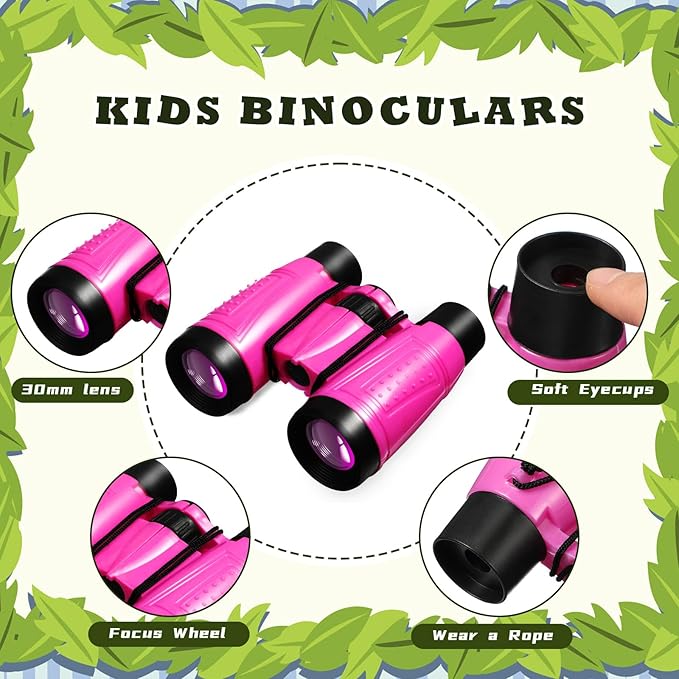 Libima 24 Pcs Binoculars for Kids Educational Compact Kids Binoculars with Neck String Toddler Telescope for Boys Girls Learning Bird Watching Camping Hiking Travel Safaris Birthday Gifts(Pink)