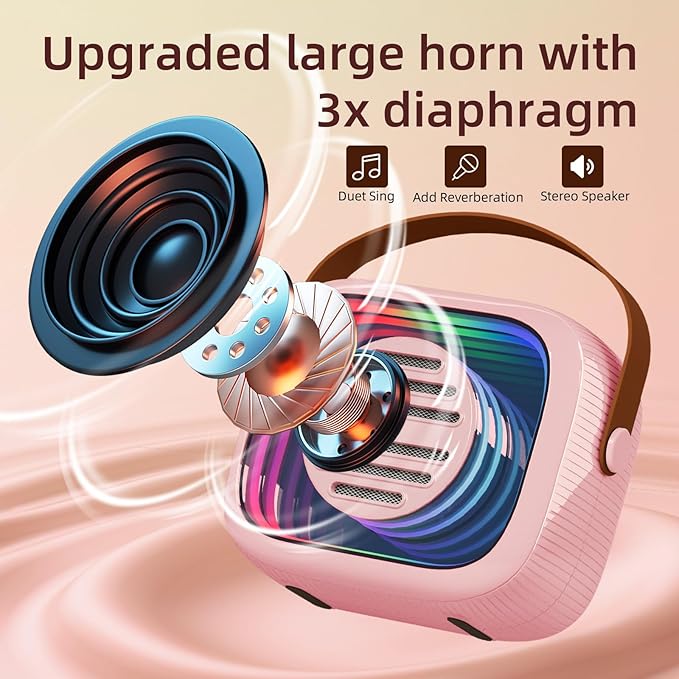 YF93 Mini Karaoke Machine for Kids with Bluetooth Speaker, 7 Voice-Changing Modes, Dual Microphones, Colorful LED Lights, TF Card Support, Portable Singing Gift for Children and Parties(Black)