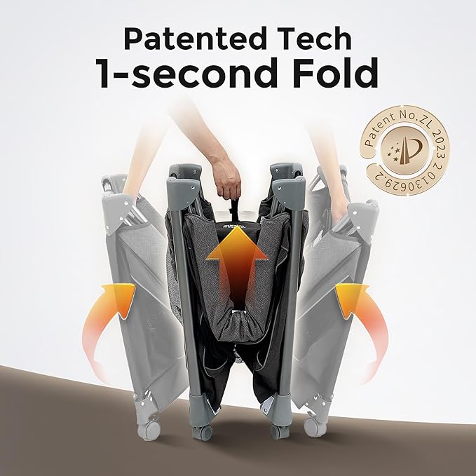 Pamo Babe 1-Second Setup 5-in-1 Playard for Babies - Heavy-Duty Steel Frame for Safe Sleep Space, Portable Crib with Zip Door & Changing Table, Locking Wheels, Breathable Mesh