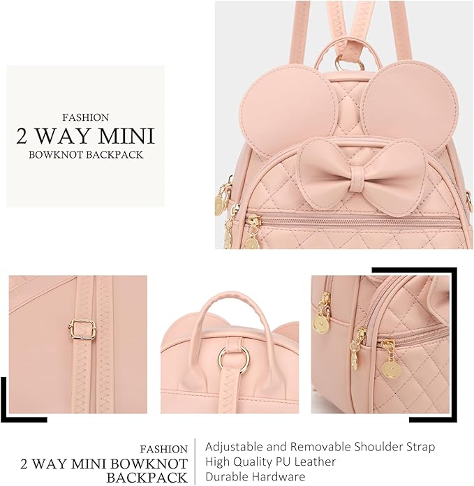 KL928 Girls Bowknot Polka Dot Cute Mini Backpack Small Daypacks Convertible Shoulder Bag Purse for Women