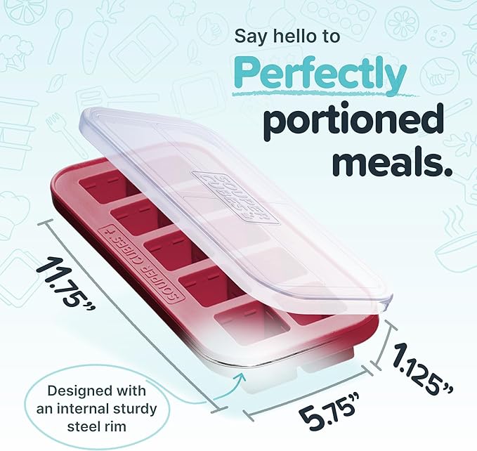 Souper Cubes 2 Tbsp. Silicone Freezer Molds - Perfect for Storing Garlic, Herbs, Ginger, Pesto, Tomato Paste, Lemon Juice, Purees and More - Silicone Baby Food Freezer Tray - Cranberry – 1-Pack