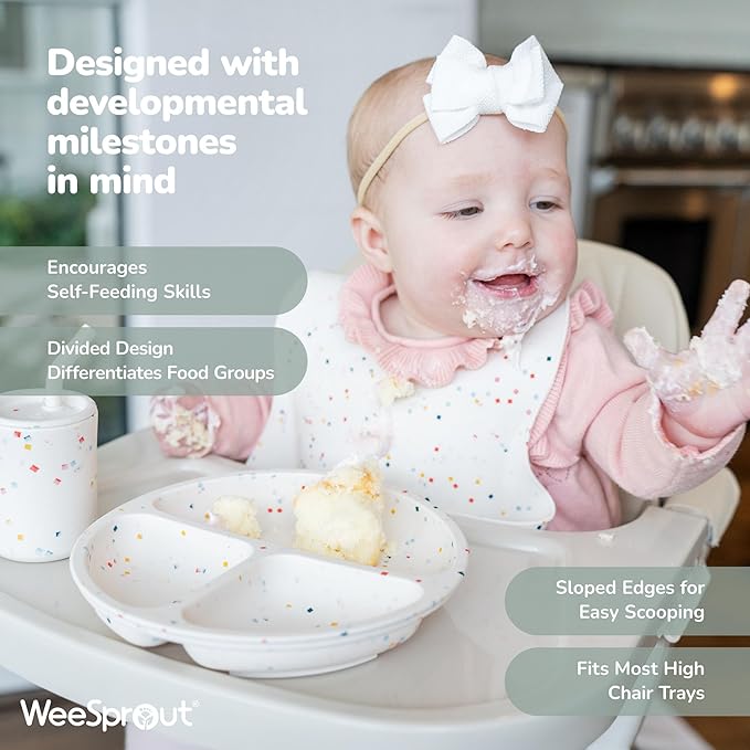 WeeSprout Silicone Divided Plates (No Lids), 100% Food Grade Silicone Divided Plates for Toddlers & Kids, Dishwasher & Microwave Safe