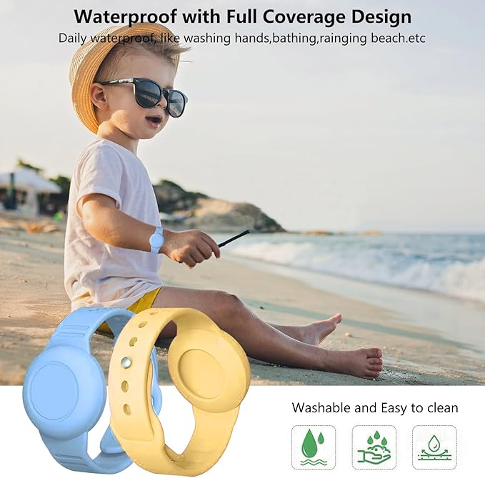 Waterproof Airtag Bracelet,2 Pack Luminous Hidden Airtag Wristband,Anti-Lost Silicone Air tag Holder Case,Air-tag Case Cover Watch Band GPS Tracker-Blue+Yellow