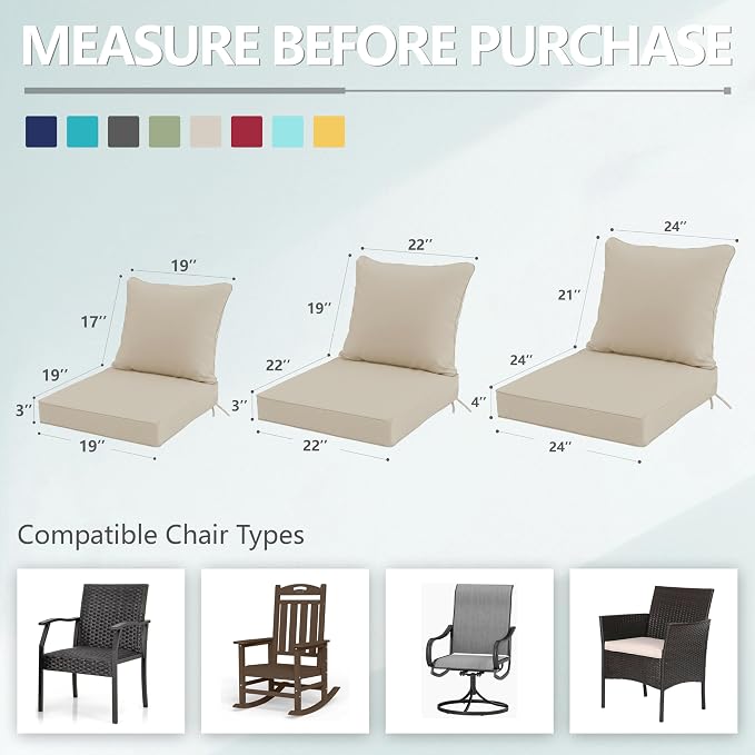 24x24 Inch Outdoor Chair Cushions Set of 2, Patio Furniture Cushions - Image 7