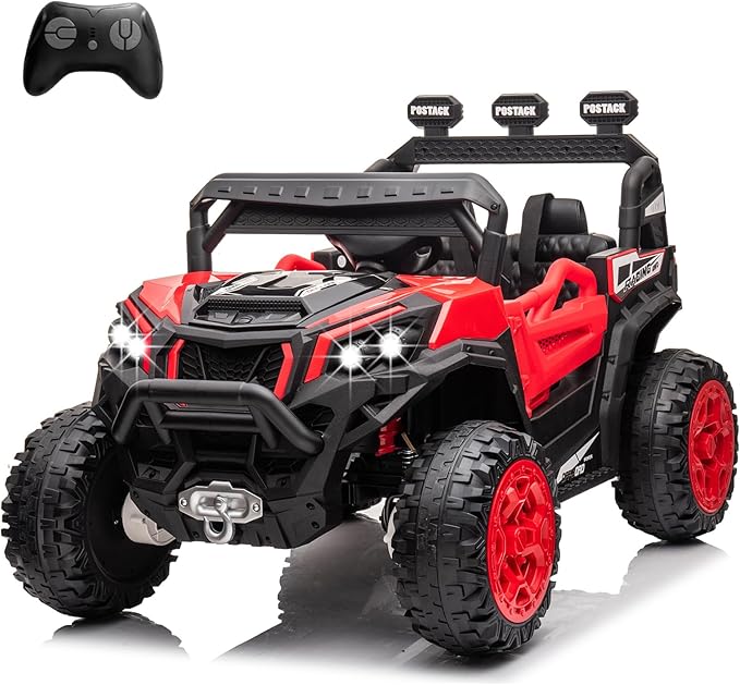 Electric UTV for Kids, 24V Riding Cars for Kids Ages 4-8, Battery Operated Car with Remote Control for Parent, Children Car with Bluetooth 3 Speeds LED Lights Storage Trunk, Red