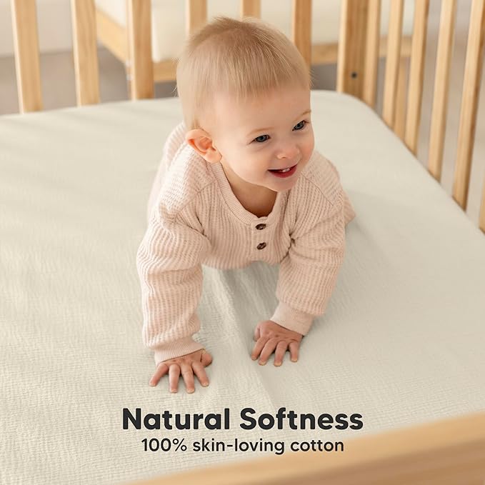 KeaBabies 2-Pack Muslin Crib Sheets for Boys, Girls - 100% Organic Cotton Fitted Baby Crib Mattress Sheet, Soft Breathable Standard Toddler Bed Cover Bedding Set, Neutral, Durable 52x28 (Greige)