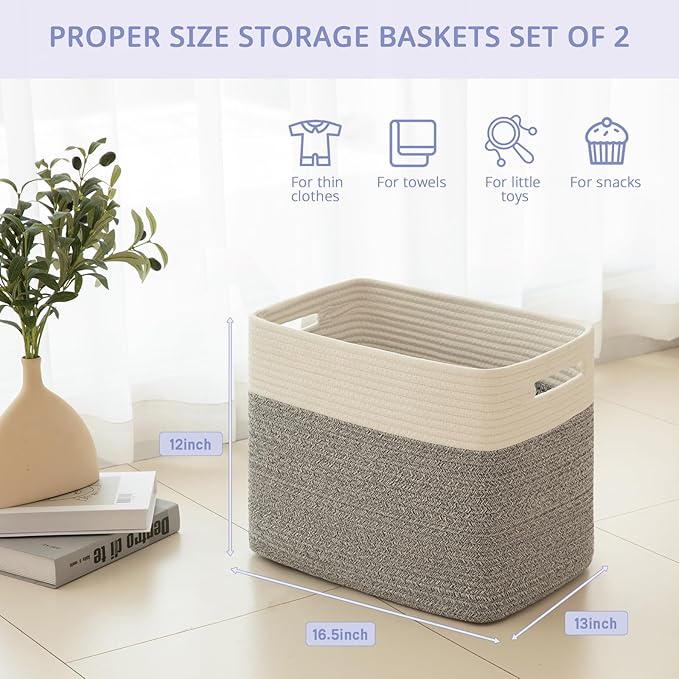 OIAHOMY Storage baskets for Shelf, Toy Storage Basket, Collapsible Storage Bins, Blanket Basket Living Room, Closet Storage for Bedroom, 16.5 x 13 x 12 Inches-Pack of 2-Brown