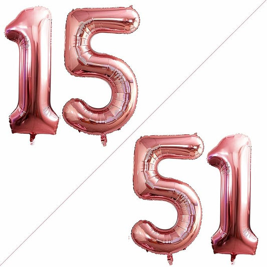 GOER Number 15 Balloons for 15th Birthday Sweet 15 Party Decorations,42 Inch Jumbo Foil Helium 51 Balloons for 51st Birthday Party Decoration (Rose Gold)
