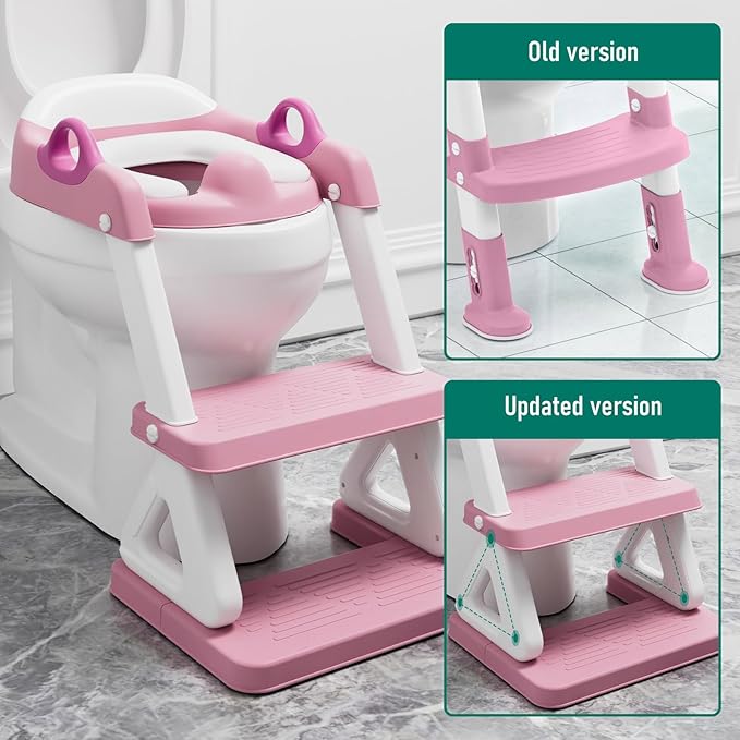 Potty Training Seat with Step Stool Ladder for Kids and Toddler,Wiifo Sturdy Potty Ladder with Soft Padded Cushion for Toddler Boys and Girls(Pink) 2025 New Version