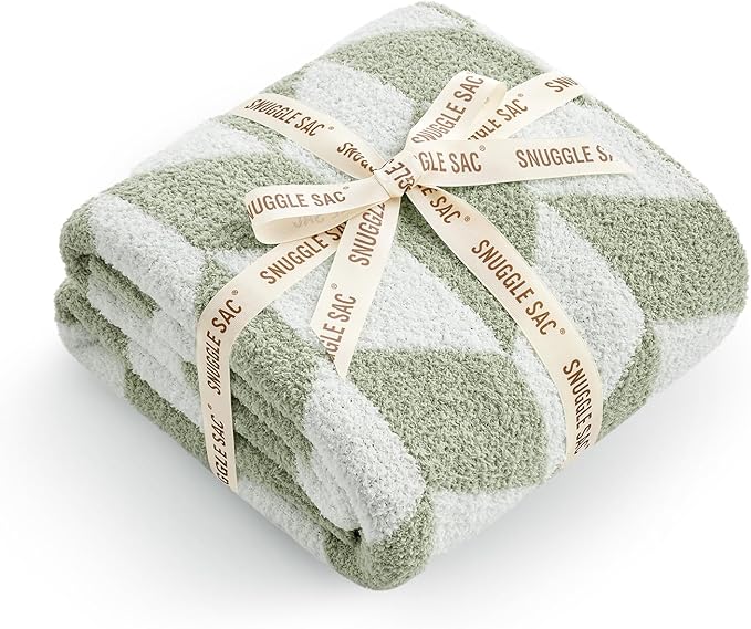 Snuggle Sac Chevron Throw Blanket for Couch, Reversible Super Soft Warm Blankets Cozy Knit Fuzzy Plush Lightweight Throws for Sofa, Bed, Camping, Green,50x60 inches