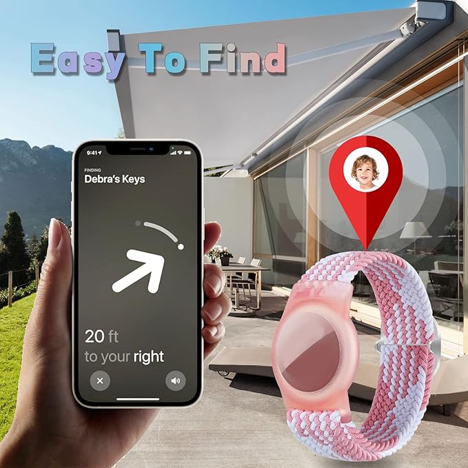 Kids Bracelet Compatible with AirTag, GPS Kid Tracker Holder Braided Wristband for Apple Air Tag, 2022 Upgraded Nylon Adjustable Anti Lost Airtag Watch Band for Kids Children Elders (White Pink)