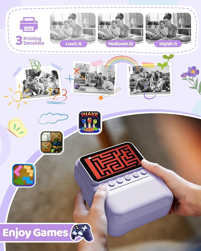 Kids Camera Instant Print for Girls Ages 3-14, 3-inch HD Screen Camera for Kids with Printing Paper, 1080P Digital Toddler Toys for 4 5 6 7 8 9 10 11 12 Years Old (Purple)