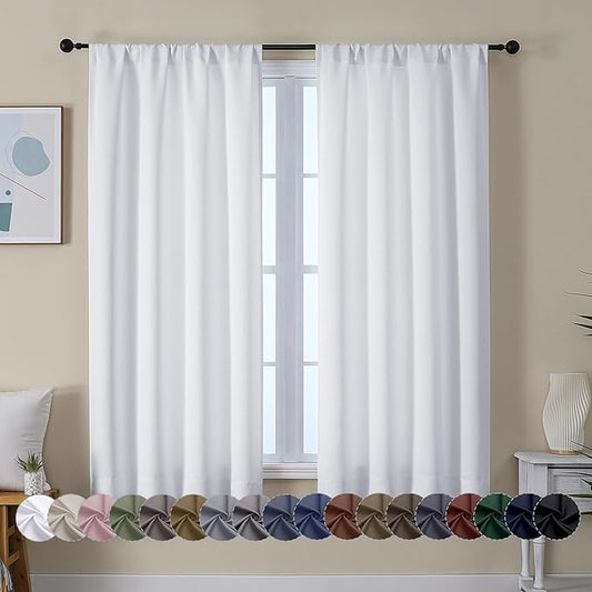 Simplebrand Ava Pure White Curtains for Bedroom 63 Inch Length 2 Panels Set, Light Filtering Window Treatment, Light Filtering Curtain Drapes, Soft Casual Rod Pocket Privacy Curtains, W40 x L63 Inch