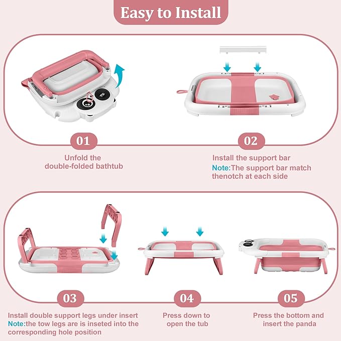 Foldable Baby Bathtub, Lightweight Bathtub for Infants to Toddlers with Soft Cushion & Thermometer, Portable Baby Tub Newborn to Toddler 0-36 Months(Pink)