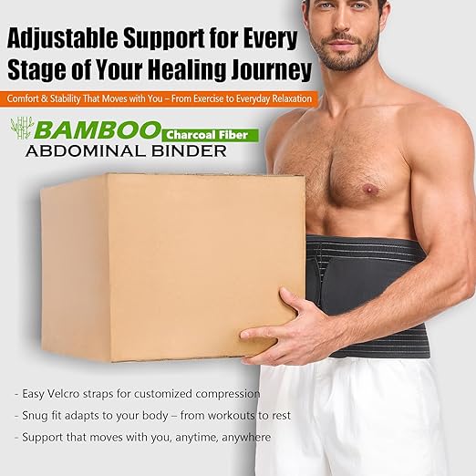 Abdominal Binder for Men and Women – Post Surgery & Postpartum Recovery Hernia Support Belt Waist Trainer for Men Adjustable Compression Wrap (Black,XL)