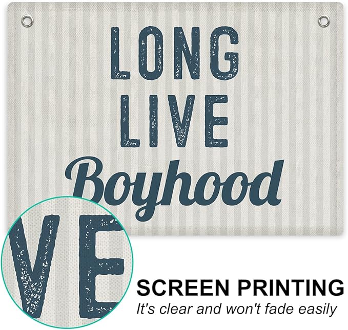 Toddler Boy Room Decor, Long Live Boyhood Banner, Boys Room Wall Decor, Banner Flag, 28.520 inches, Blue