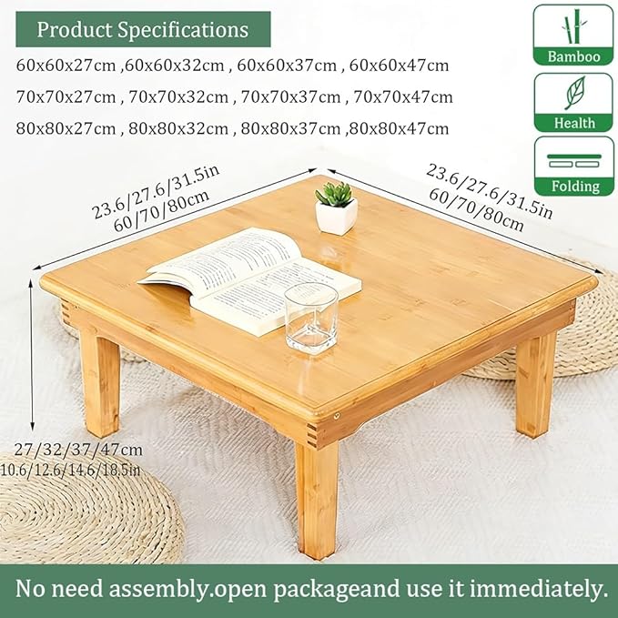SH-tables Folding Japanese-Style Household Square Bamboo Low Table, Computer - Image 2