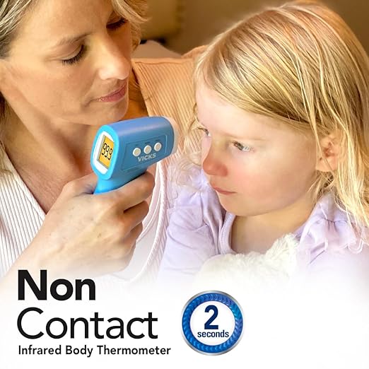 Vicks Non-Contact Infrared Thermometer for Forehead, Food and Bath – Fast, Reliable, and Clinically Proven Accuracy for Adults, Babies, Toddlers and Kids