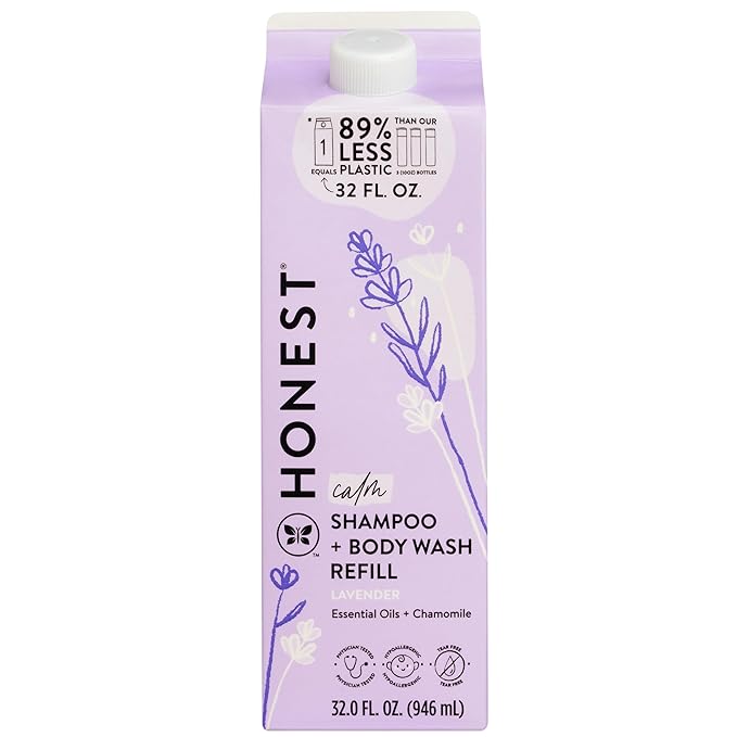 The Honest Company 2-in-1 Cleansing Shampoo + Body Wash Refill Carton | Gentle for Baby | Naturally Derived, Tear-free, Hypoallergenic | Lavender Calm, 32 fl oz