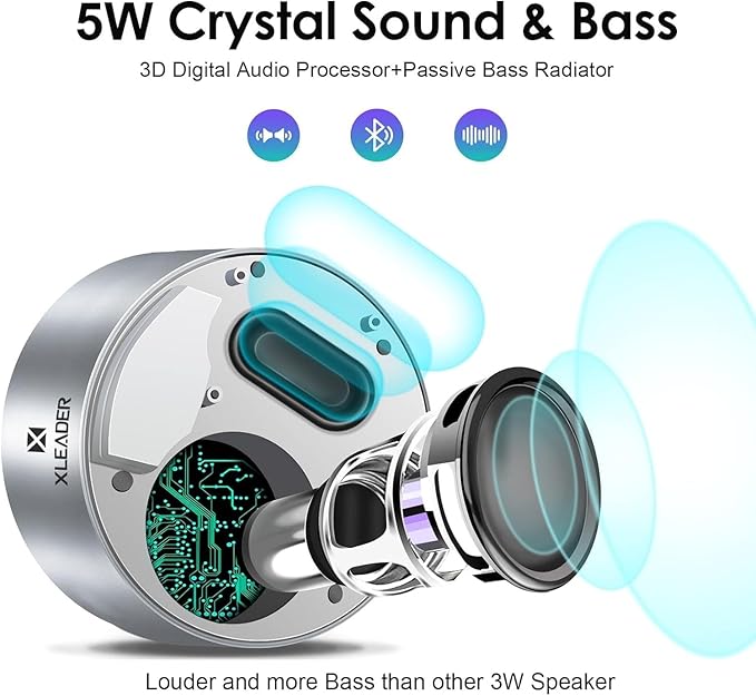 XLEADER Mini Bluetooth Speaker (Gift Box Packed) Portable Speakers Bluetooth Wireless with Micro SD Card Slot, Mic, Aux Input, Touch Screen, 12H Playtime, Small Speaker for Laptop Office Yoga,Silver