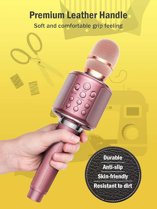 Wireless Bluetooth Karaoke Microphone, Built-in Loud Speaker for 10H Playback, Add Reverb/Duet Mode/Earbuds Monitoring, Portable Karaoke Machine for Entertainment & Singing Practice (Rose Gold)