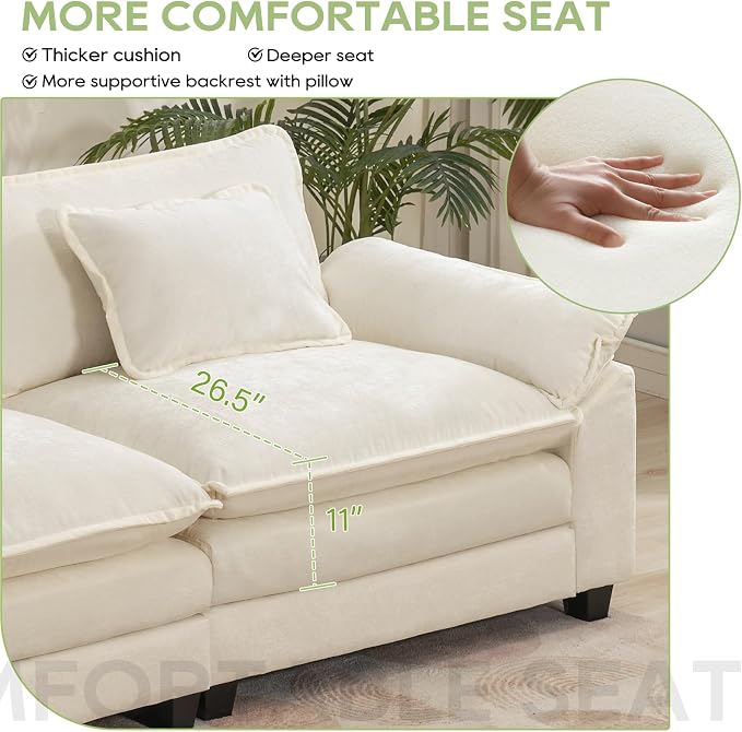 Oprisen 86" Modular Sectional Sofa, Comfy Cloud Couch Sectional Sofa, Chenille - Image 4