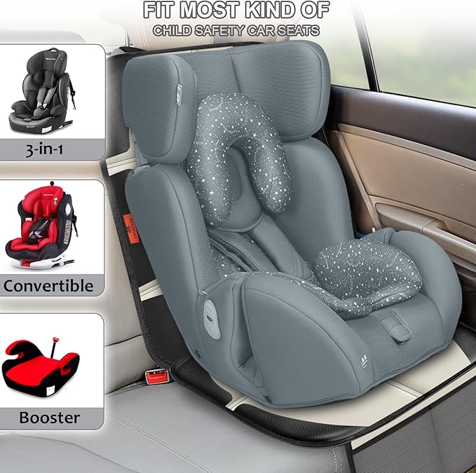 Car Seat Protector,2 Pack Car Seat Protectors Baby Carseat Waterproof Durable 600D Fabric for Child Baby Car Seat Mat Vehicle Pet Cover 2 Storage Pockets (2 Pack Beige)