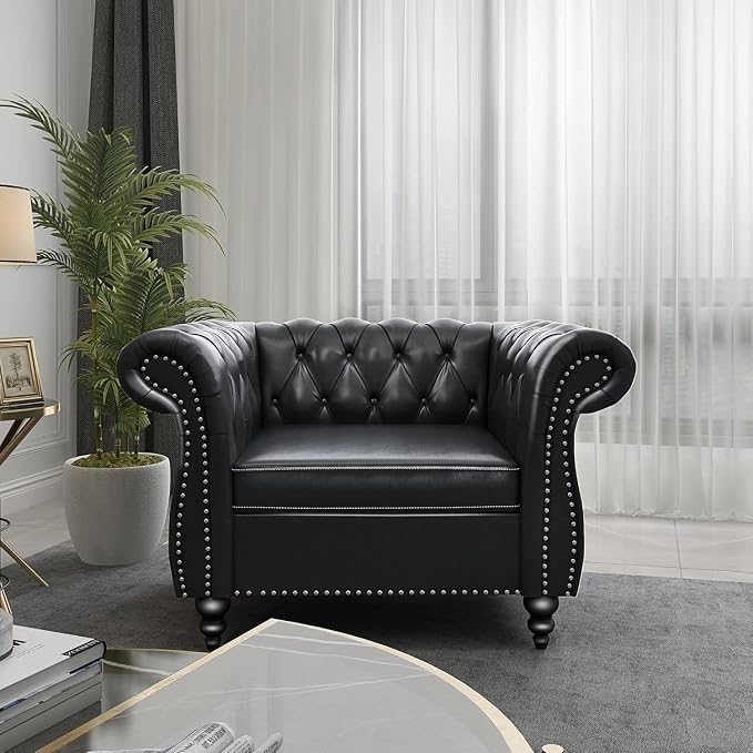 Mid-Century Sofa Chair, Faux Leather Accent Chair - Image 3