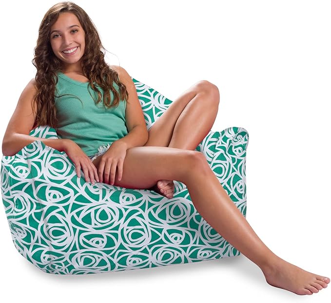 Posh Creations Structured Comfy Bean Bag Chair for Gaming, Reading, and Watching TV, Malibu Lounge, Canvas - Roses Mint