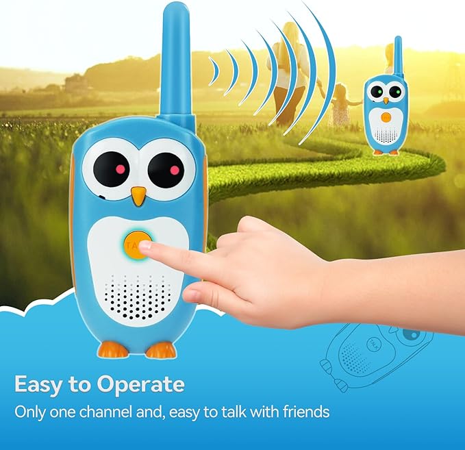 Retevis RT30 Kids Walkie Talkies, Toddler Toys for 4-6 Year Old Boys Girls, Small Owl Toy Walkie Talkie for Kids, Easy to Use, LED Eyes, Christmas Holiday Toy Gifts, Indoor Role Play(Blue,2 Pack)