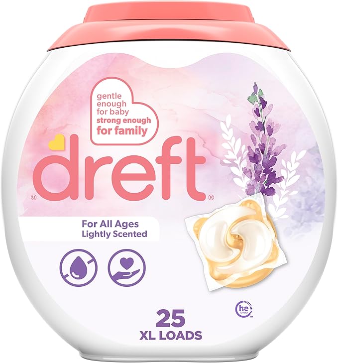 Dreft Laundry Detergent Pacs, HE Compatible, Lightly Scented, Lavender, 25 Count