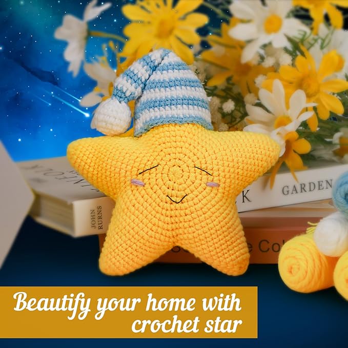 ekaus Crochet Kit for Beginners, Crochet Kit with Step-by-Step Video Tutorials, Crochet DIY Knitting Supplies for Adults Kids, Crochet Star(45%+ Yarn)