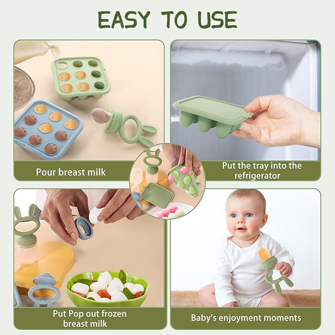 WAJIAYON Baby Food Freezer Tray,Silicone Nibble Freezer Tray,Baby Fruit Food Feeder Teether,Breastmilk Popsicle Mold,Babies Breast Milk Teether Pop Maker for Homemade Babies Meals-Blue