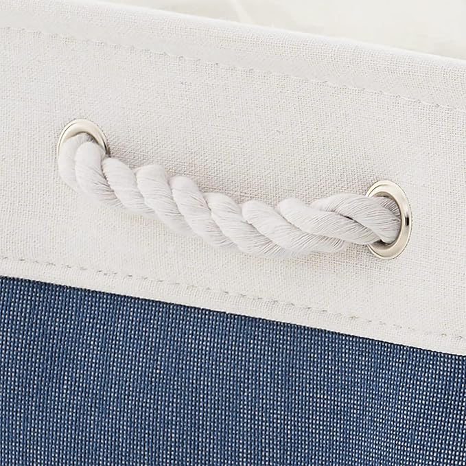 Organization and Storage Basket for Shelves - 16x12x8 inch Large 3 Pack Canvas Storage Bin Collapsible Baskets for Organizing, Fabric Storage Cubes for Cloth Laundry (White&Deep Blue)